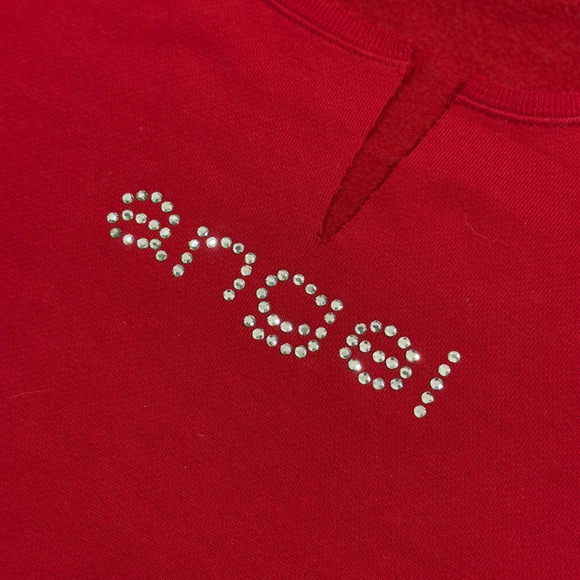 Venezia Jeans Sweatshirt Women's 22/24 Red 3/4 Sleeve Rhinestone Angel Gorpcore - Picture 3 of 6